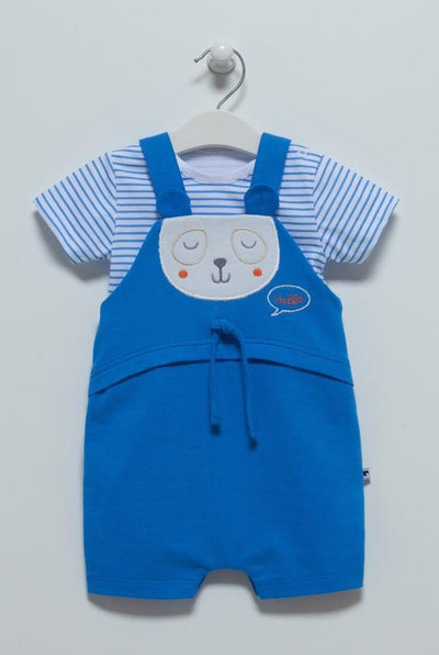 Salopeta cu tricou bebe, Caramell, Ursulet, albastru, SLE6992 - 4Kids Romania