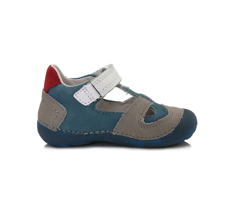 Pantofiori din piele, D.D.step, decupati, gri cu albastru, 015-172
