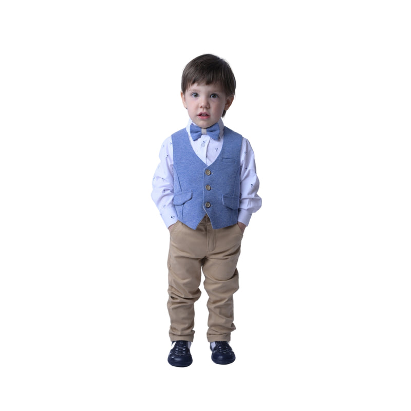 Costum Elegant pentru Copii, Montella, cu Vesta, 4 Piese, Albastru, MY-5106