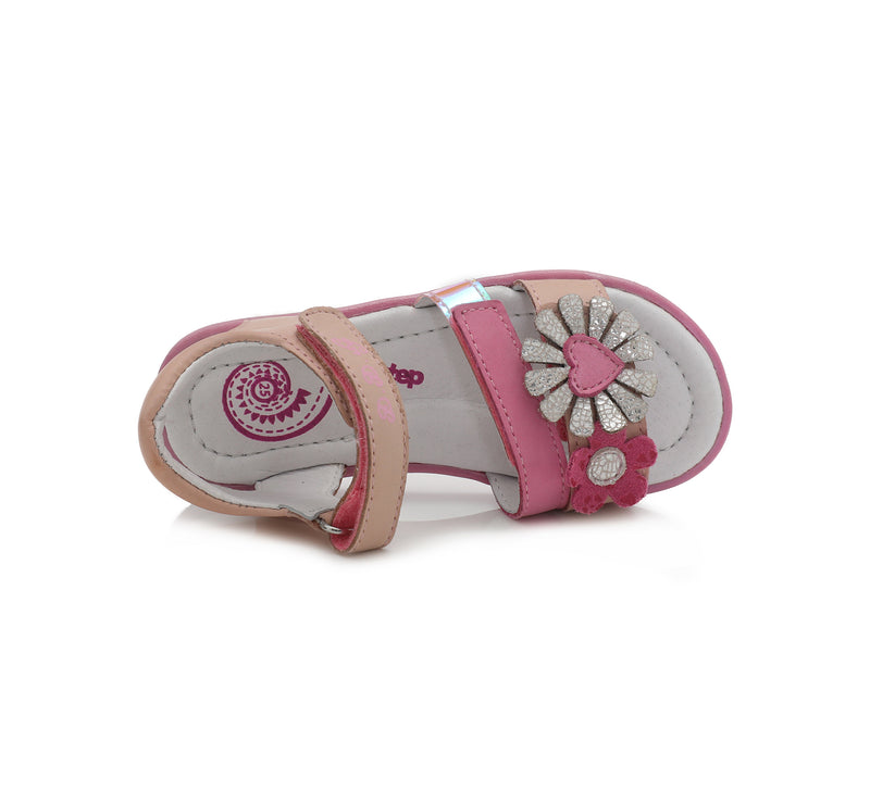 Sandale Fete, D.D.step, Flowers, din Piele, Flexibile, Roz cu Crem, K03-850B