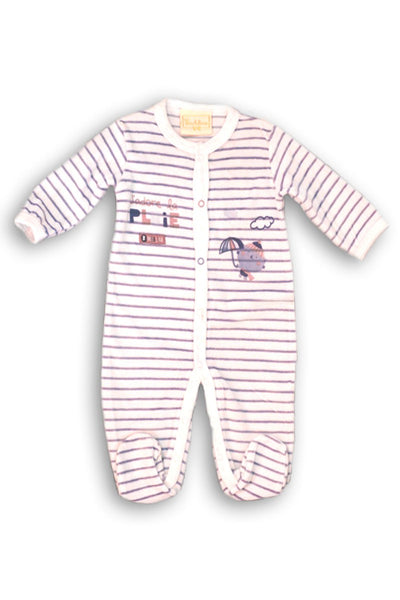 Pijama tip body bebe, Bimbalina, cu dungi, alba, 13948 - 4Kids Romania