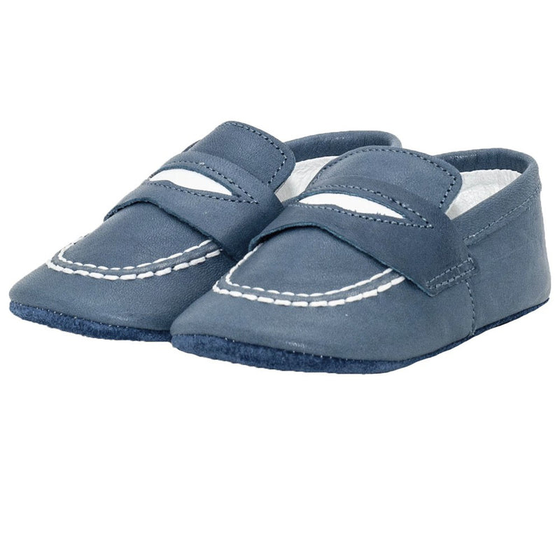 Pantofiori din piele naturala, Funny Baby, albastri, 4004 - 4Kids Romania
