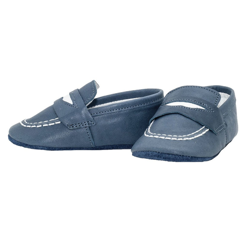 Pantofiori din piele naturala, Funny Baby, albastri, 4004 - 4Kids Romania