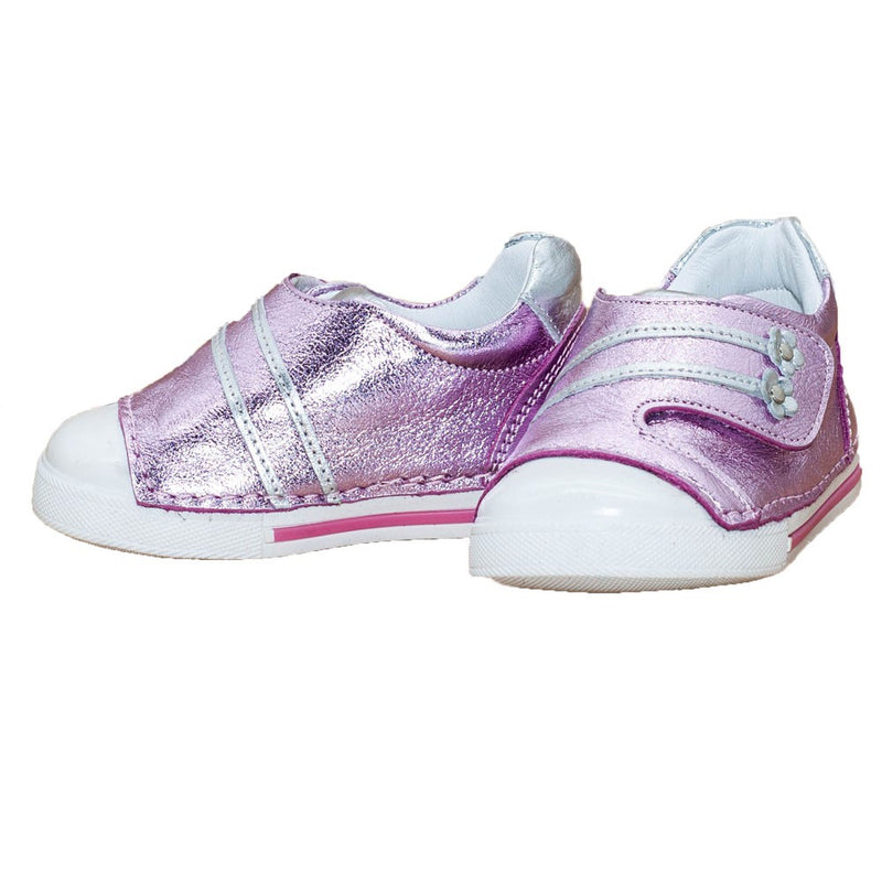Pantofiori stil tenisi, 4Kids, cu scai, roz metalizat, 065 - 4Kids Romania