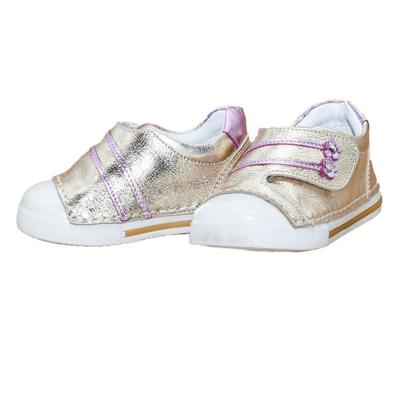Pantofiori stil tenisi, 4Kids, din piele, usori, aurii, 065 - 4Kids Romania