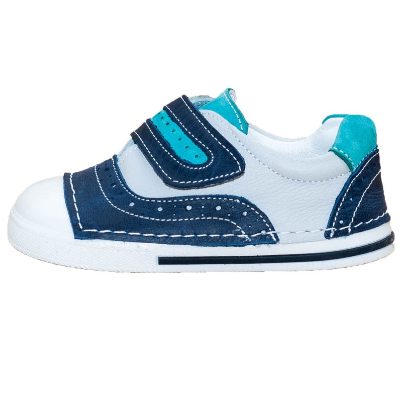 Pantofiori stil tenisi, 4Kids, din piele, albastru cu alb, 052 - 4Kids Romania