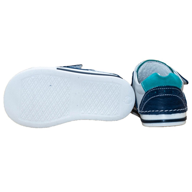 Pantofiori stil tenisi, 4Kids, din piele, albastru cu alb, 052 - 4Kids Romania