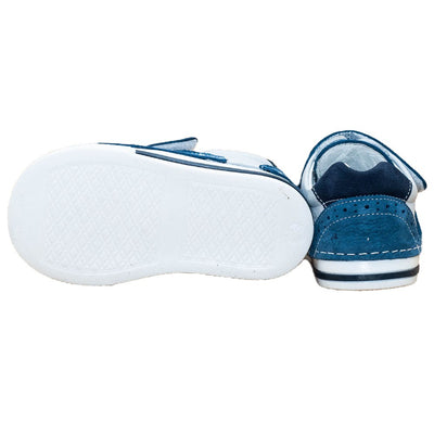 Pantofiori stil tenisi, 4Kids, din piele, albastru cu gri, 052 - 4Kids Romania