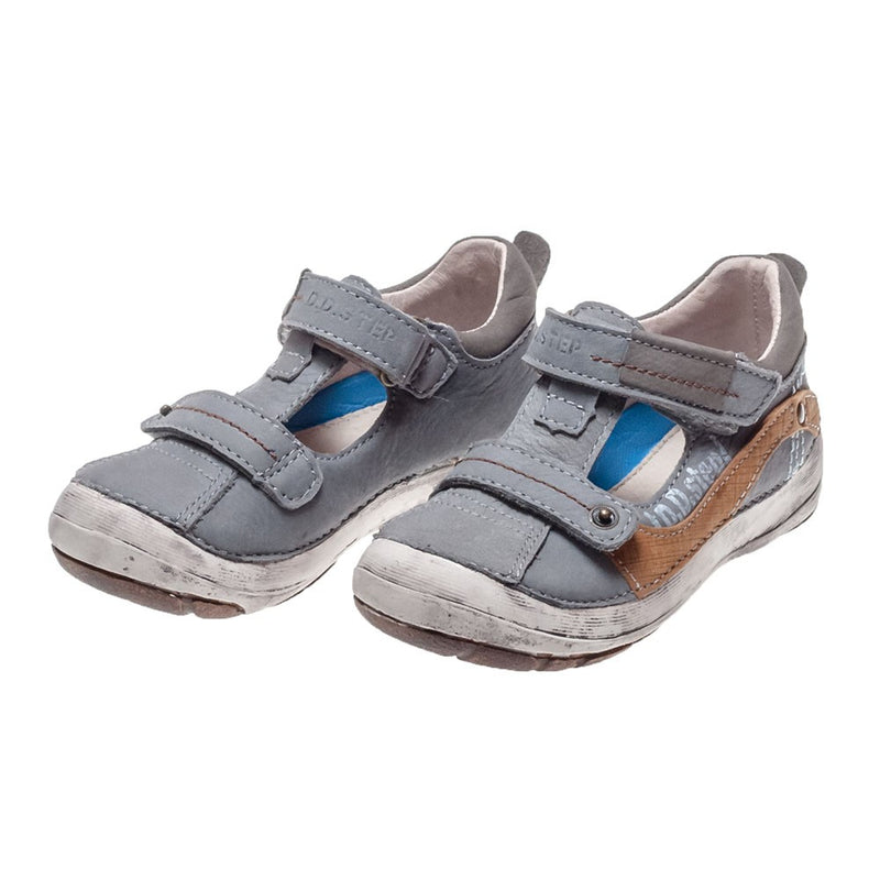 Pantofi decupati baieti, D.D.step, din piele naturala, gri, 023-51B - 4Kids Romania