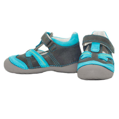 Pantofiori baietei, D.D.step, decupati, gri cu albastru, 015-146 - 4Kids Romania