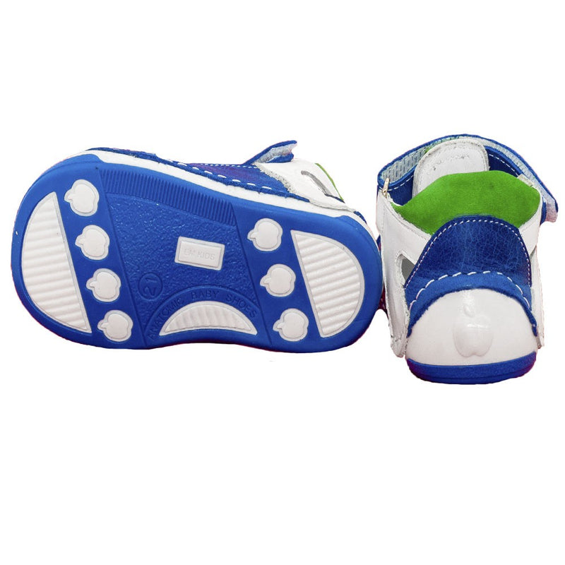 Pantofiori din piele naturala, 4Kids, baietei, albastri, 085 - 4Kids Romania