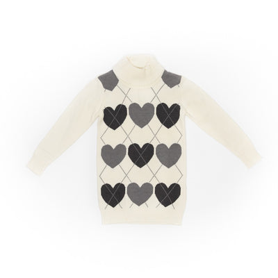 Rochie pulover fetite, Bimbalina, Inimioare, crem, 21826-2 - 4Kids Romania