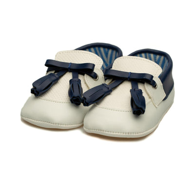 Pantofi pentru bebelusi, Funny Baby, usori, albi, cu detalii albastre, 1295 - 4Kids Romania