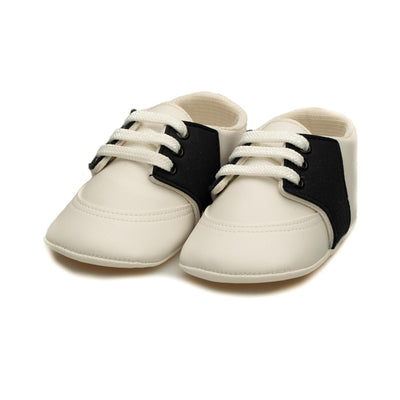 Pantofi pentru bebelusi, Funny Baby, usori, albi, cu detalii bleumarin, 1300 - 4Kids Romania